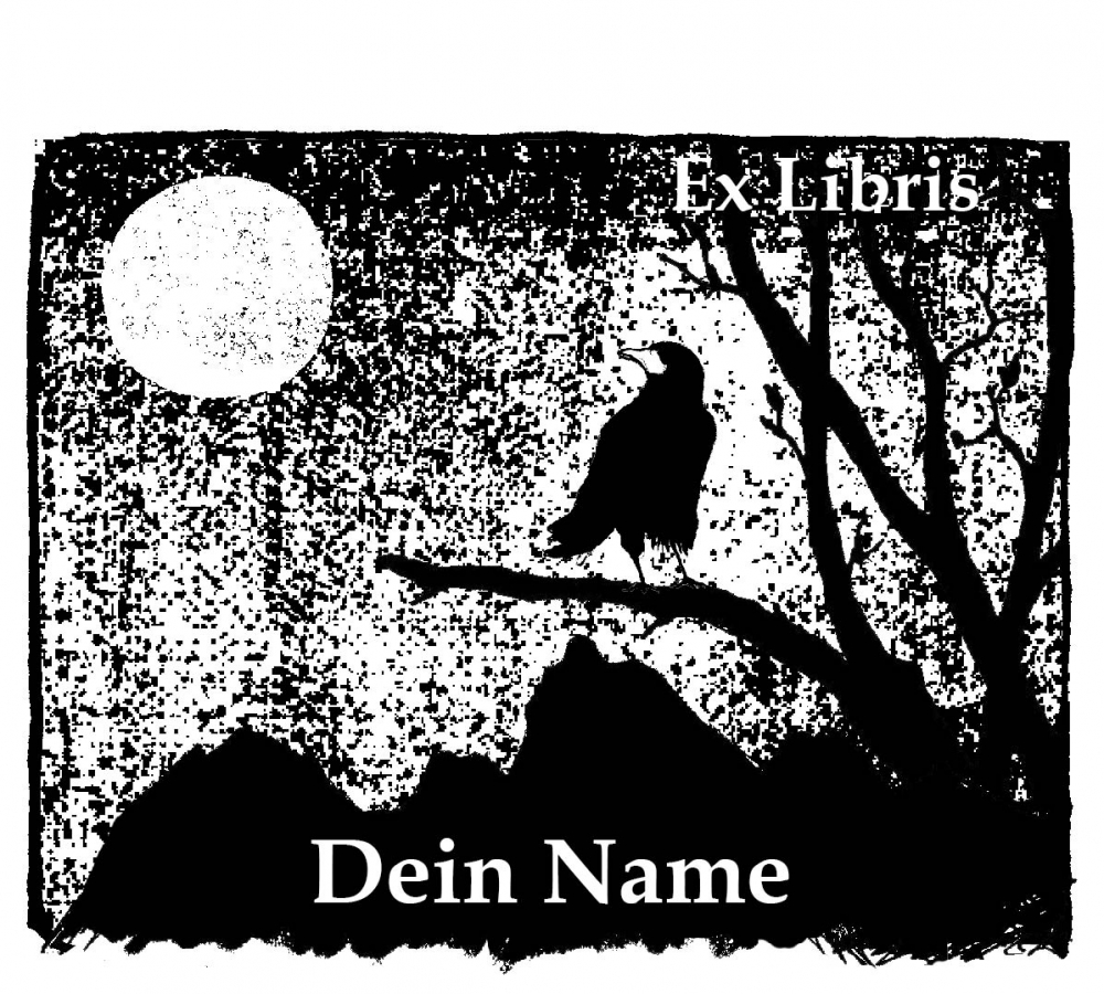 Exlibris stamp •Crow and moon•