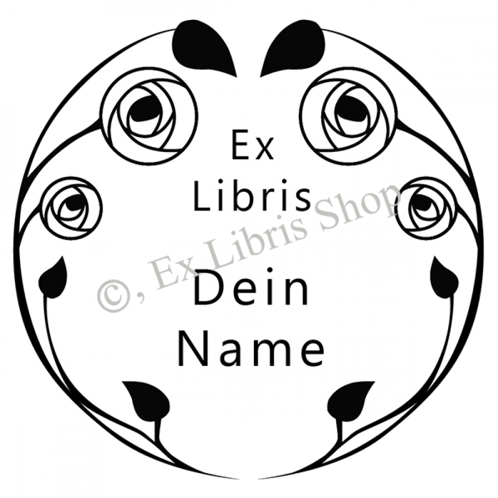Round exlibris stamp •Rose•