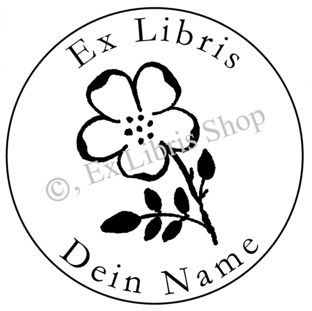 Round exlibris stamp •Dog rose•