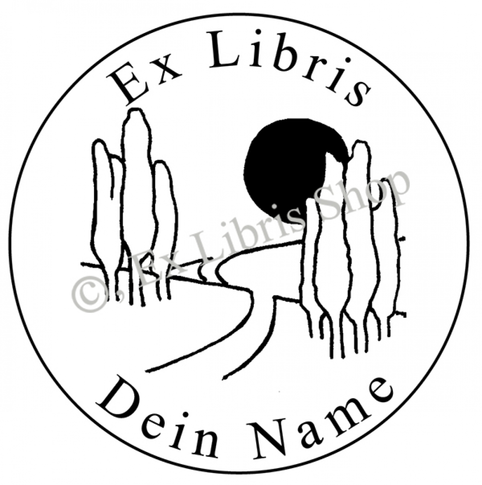 Round exlibris stamp •Landscape•