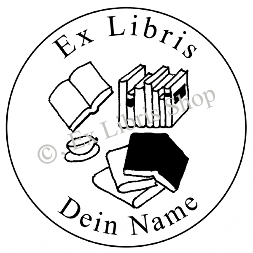 Round exlibris stamp •Books•
