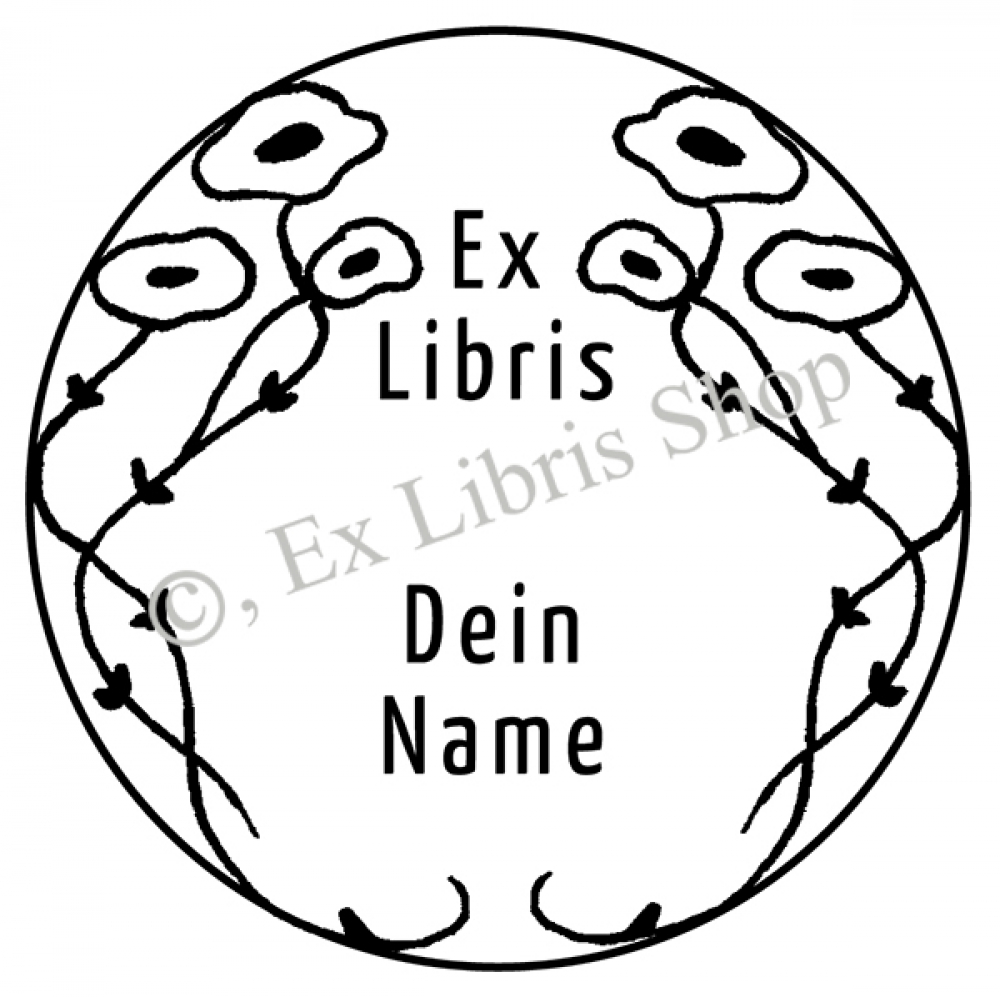 Round exlibris stamp •Floral design•