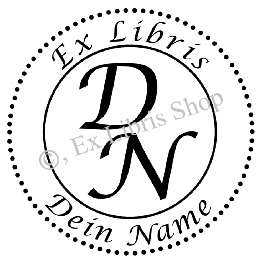Round exlibris stamp •Initials•