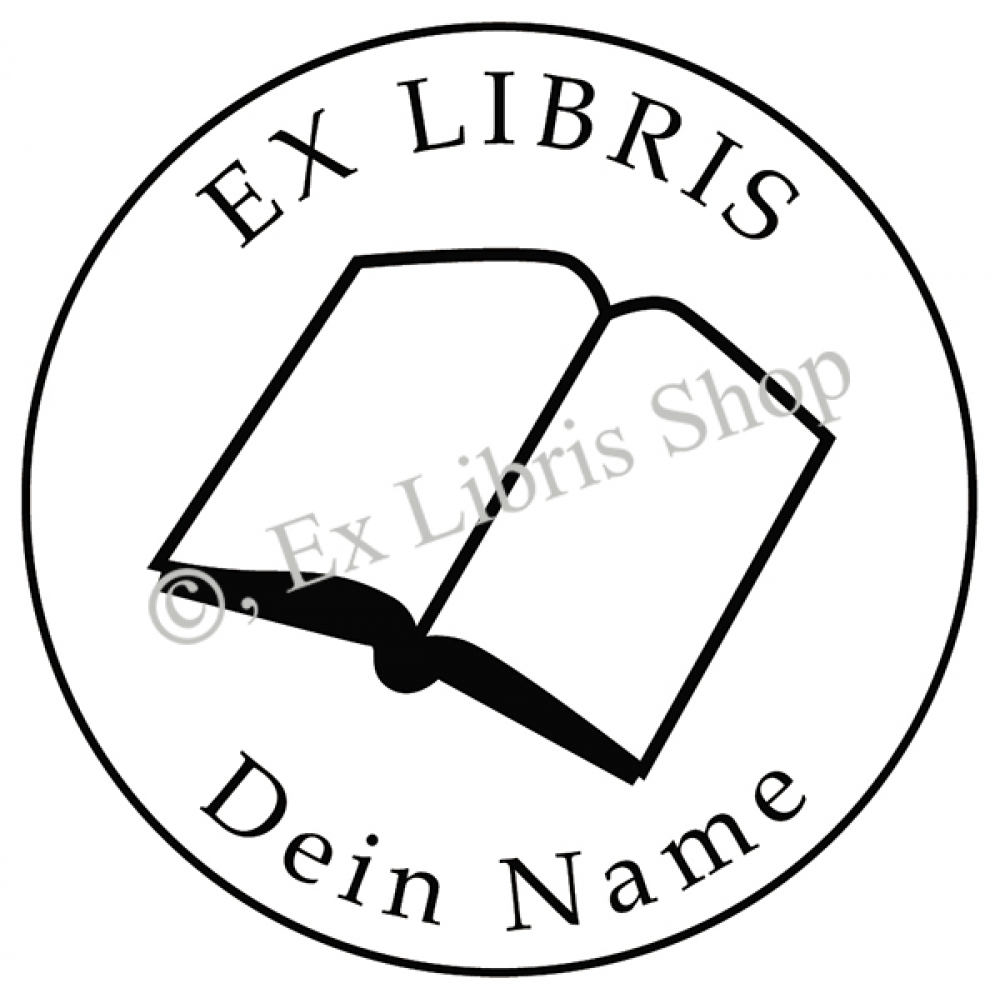 Round exlibris stamp •Book•