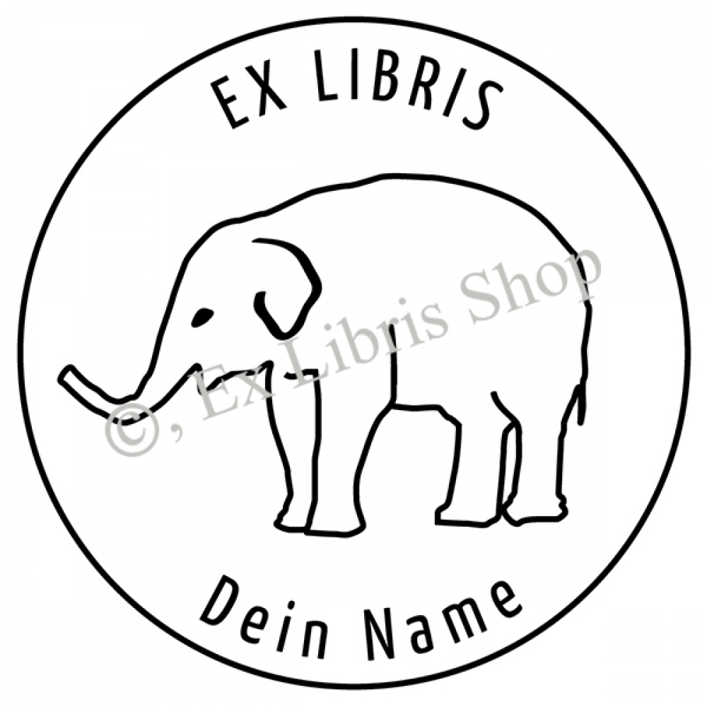 Round exlibris stamp •Elephant•