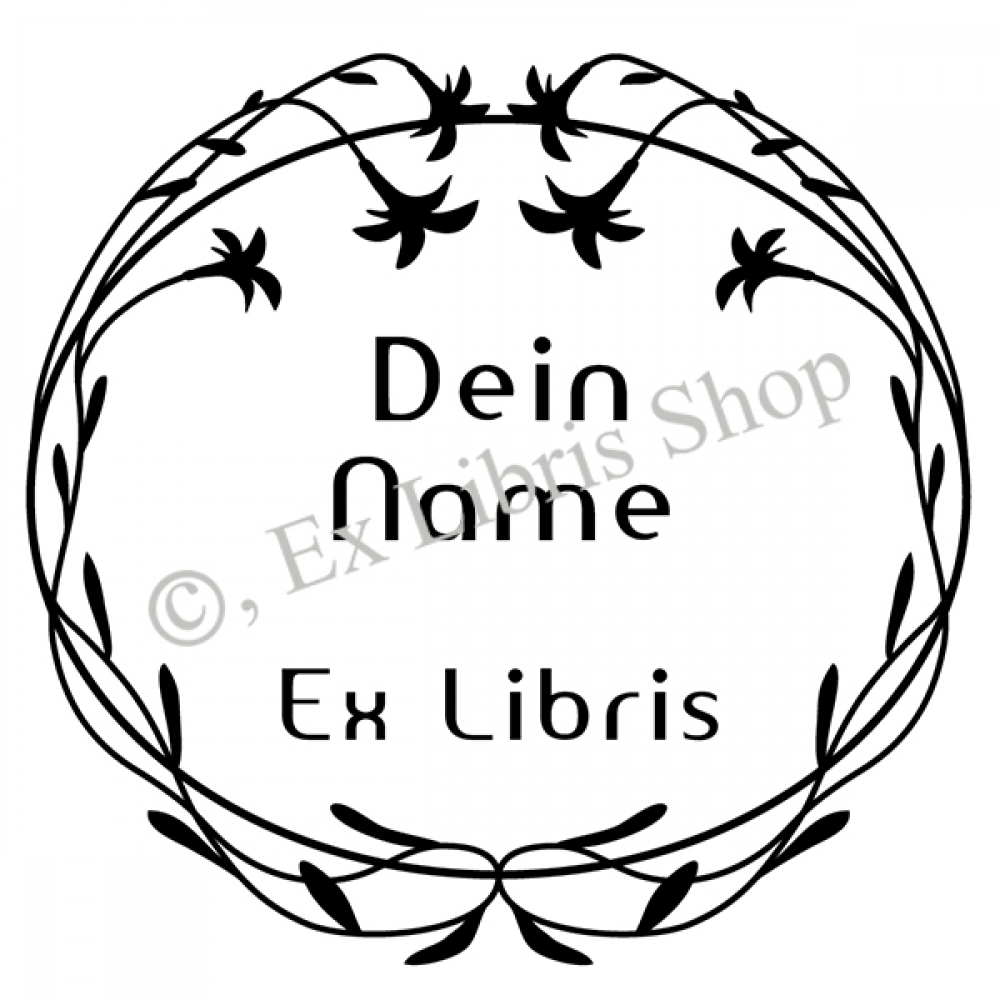 Round exlibris stamp •Flowers•