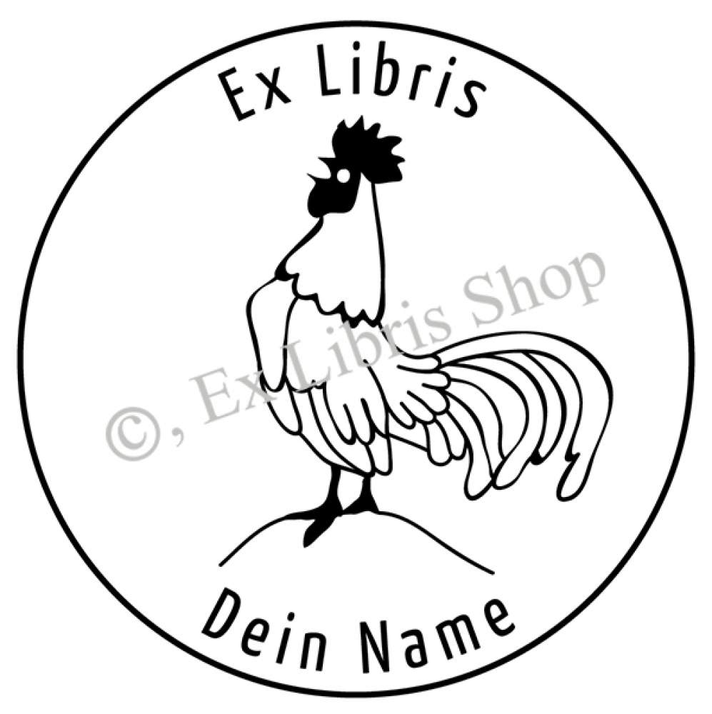 Round exlibris stamp •Rooster•