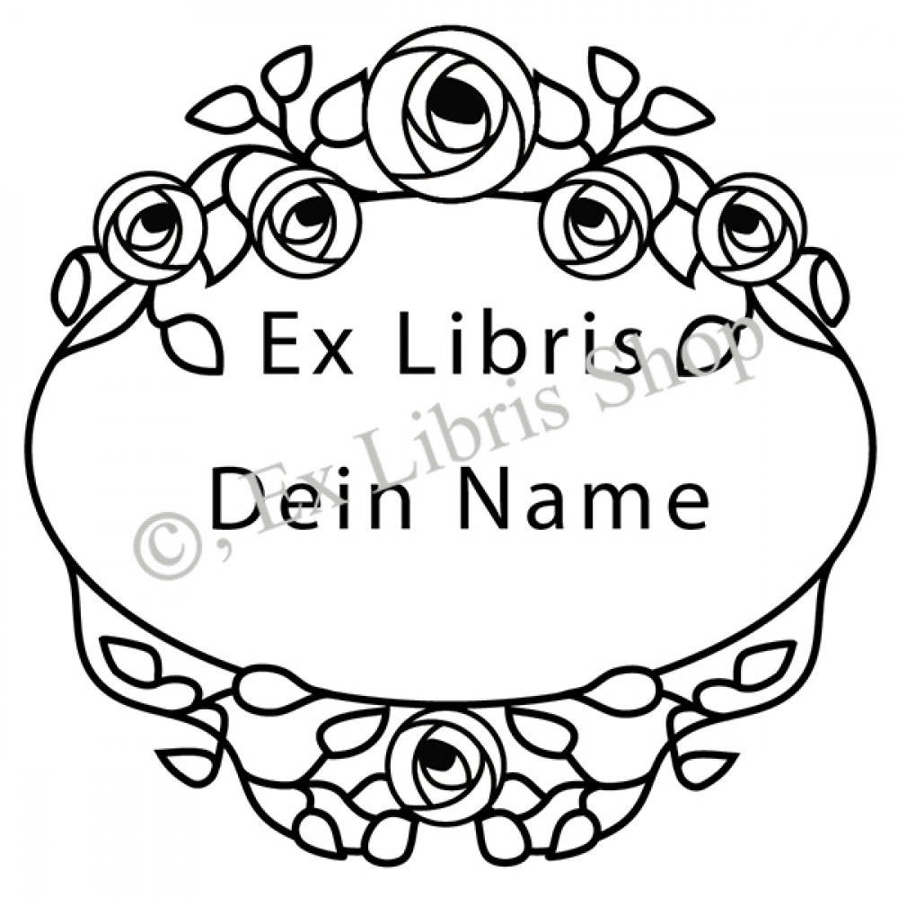 Round exlibris stamp •Roses•