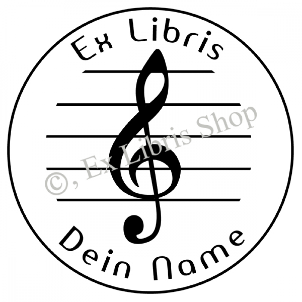 Round exlibris stamp •Violin clef•