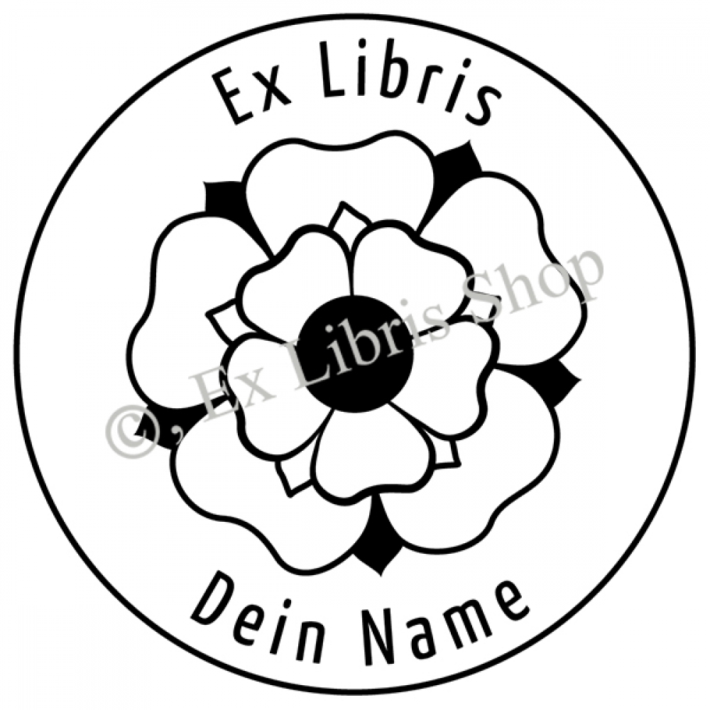 Round exlibris stamp •Tudor rose•
